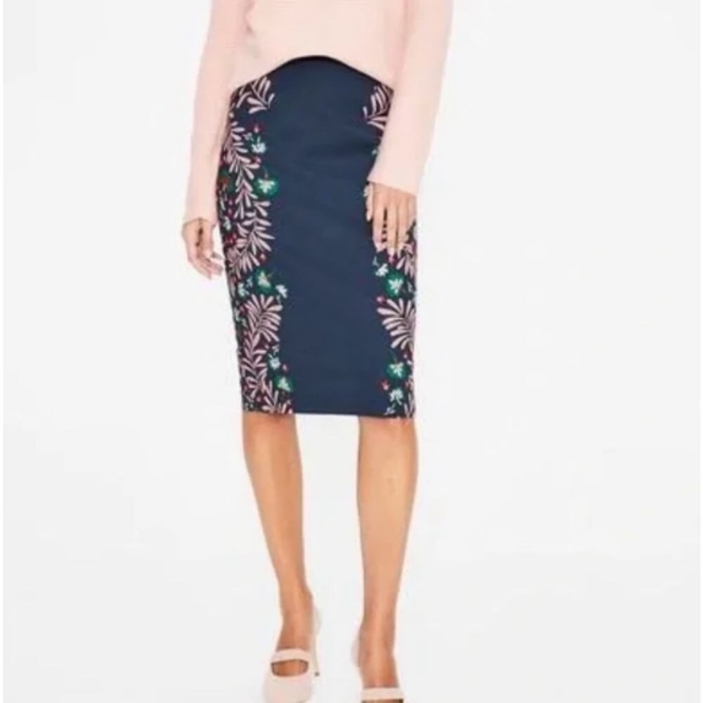 Boden Navy Pencil Skirt with Floral Print